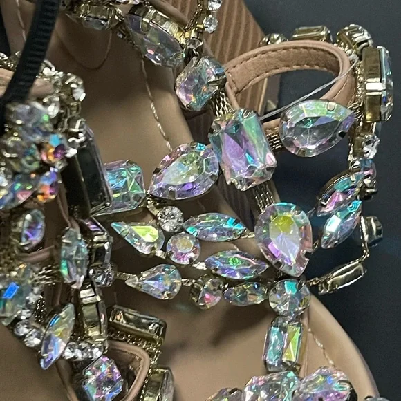 JustFab Women's Sandals with Iridescent Gems and Gold Accents - Picture 2 of 4